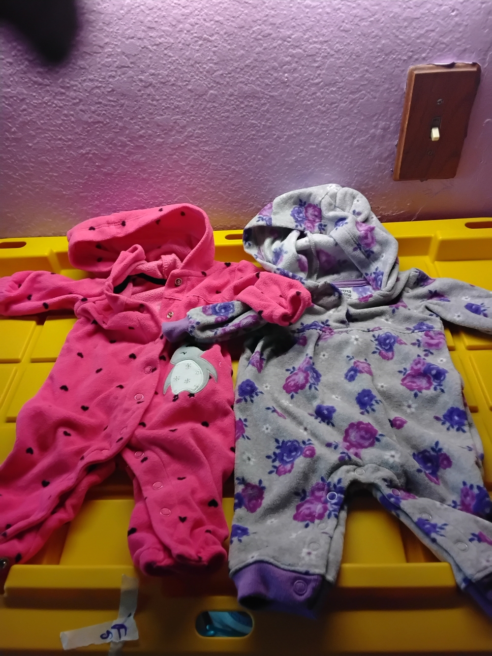 Carter's Pink Hooded Fleece One-Piece & Gray Floral Fleece Set